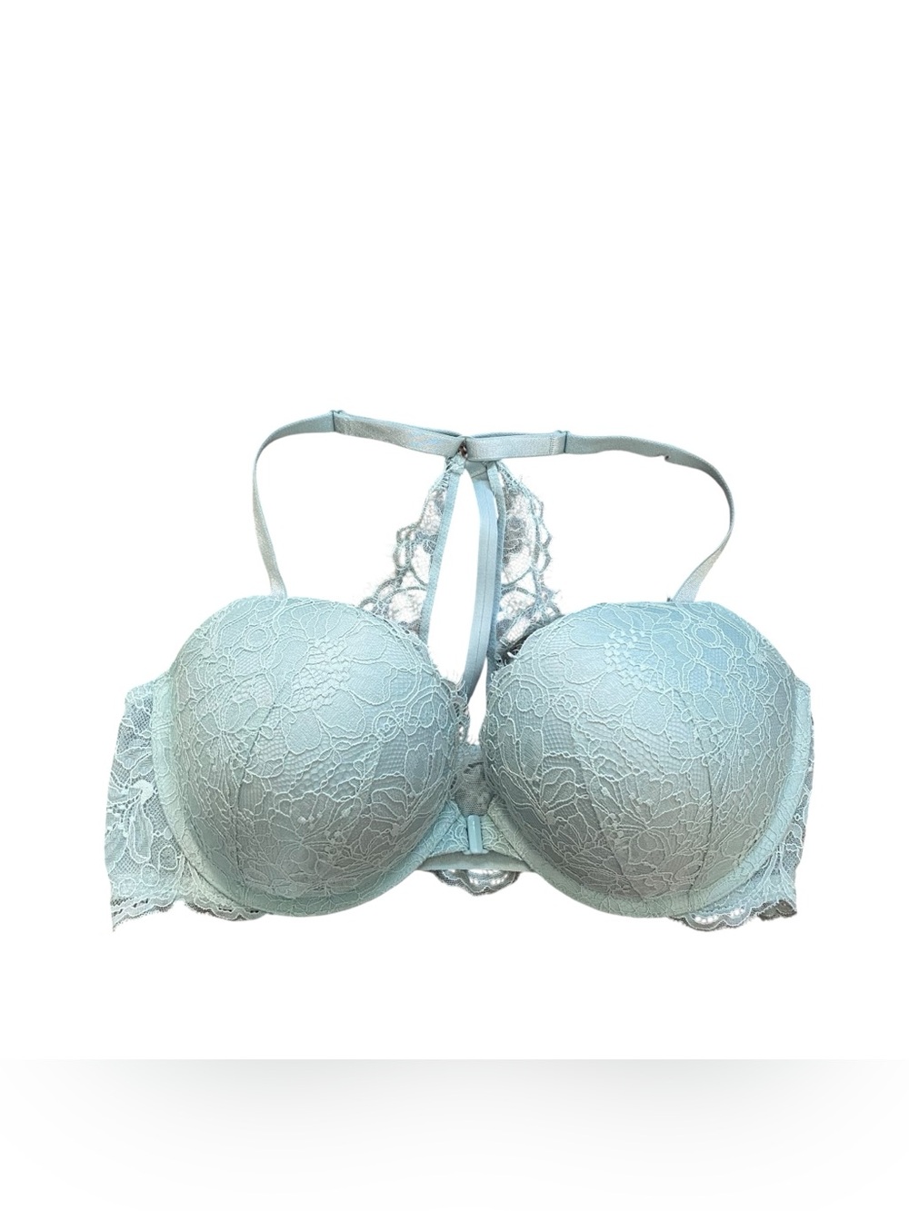 Victoria's Secret Light Teal Lacy Bling T Back Strap Very Sexy Push Up Bra 38C